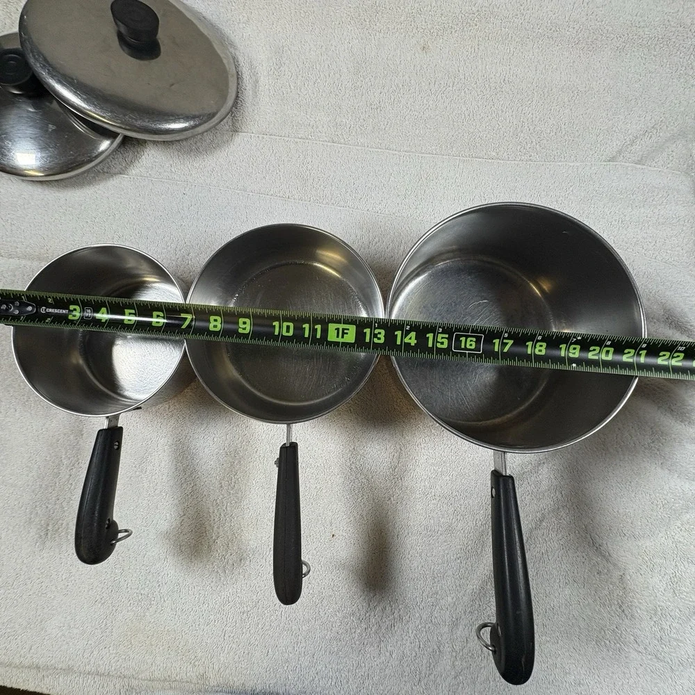 Revere Ware Pre 1968 Copper Bottom 1 Qt, 1.5 Qt, 2 Qt Set of Saucepans W/Lids